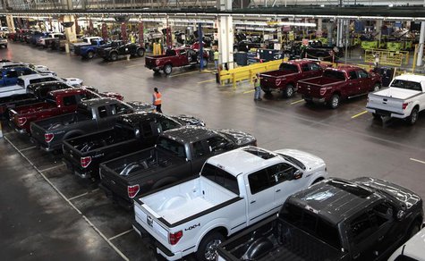 2014 Ford F-150 pick-up trucks are seen inside the plant at the Ford Motor Dearborn Truck Plant in Dearborn, Michigan September 16, 2013. Pi 2014 Ford F-150 pick-up trucks are seen inside the plant at the Ford Motor Dearborn Truck Plant in Dearborn, Michigan September 16, 2013. Pi