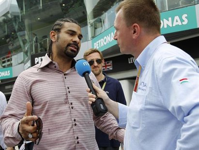 Former proffesional boxer David Haye of Britain talks to the media in the pit lane of the Sepang International Circuit outside Kuala Lumpur Former proffesional boxer David Haye of Britain talks to the media in the pit lane of the Sepang International Circuit outside Kuala Lumpur