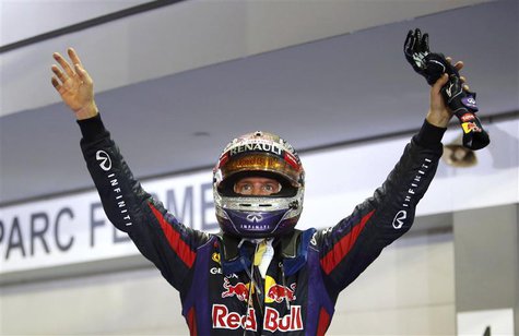 Red Bull Formula One driver Sebastian Vettel of Germany celebrates winning the Singapore F1 Grand Prix at the Marina Bay street circuit in S Red Bull Formula One driver Sebastian Vettel of Germany celebrates winning the Singapore F1 Grand Prix at the Marina Bay street circuit in S