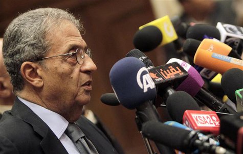 Amr Moussa, chairman of the committee to amend the country's constitution speaks at a news conference at the Shura Council in Cairo Septembe Amr Moussa, chairman of the committee to amend the country's constitution speaks at a news conference at the Shura Council in Cairo Septembe