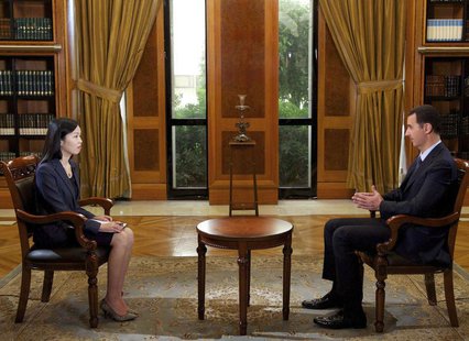 Syria's President Bashar al-Assad speaks during an interview with China's state television CCTV, in Damascus, in this handout photograph dis Syria's President Bashar al-Assad speaks during an interview with China's state television CCTV, in Damascus, in this handout photograph dis