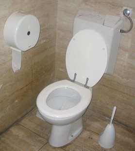 A toilet with a flush water tank. (Photo by: Jarlhelm/Creative Commons). A toilet with a flush water tank. (Photo by: Jarlhelm/Creative Commons).