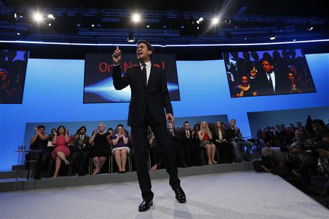 Britain's opposition Labour party leader Ed Miliband delivers his speech at the annual Labour party conference in Brighton, southern England Britain's opposition Labour party leader Ed Miliband delivers his speech at the annual Labour party conference in Brighton, southern England