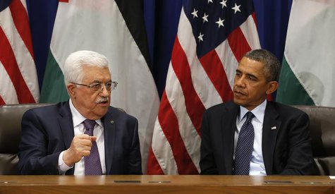 U.S. President Barack Obama (R) meets with Palestinian President Mahmoud Abbas during the United Nations General Assembly in New York Septem U.S. President Barack Obama (R) meets with Palestinian President Mahmoud Abbas during the United Nations General Assembly in New York Septem
