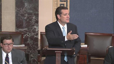 U.S. Senator Ted Cruz (R-TX), denounces "Obamacare" as he speaks on the Senate floor on Capitol Hill in Washington, in this still image take U.S. Senator Ted Cruz (R-TX), denounces "Obamacare" as he speaks on the Senate floor on Capitol Hill in Washington, in this still image take