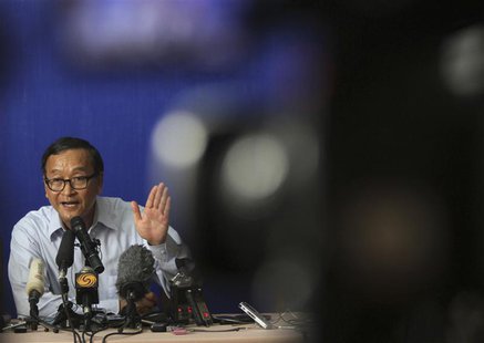 Sam Rainsy, president of the National Rescue Party, speaks during a news conference at the CNRP office in Phnom Penh September 25, 2013. REU Sam Rainsy, president of the National Rescue Party, speaks during a news conference at the CNRP office in Phnom Penh September 25, 2013. REU