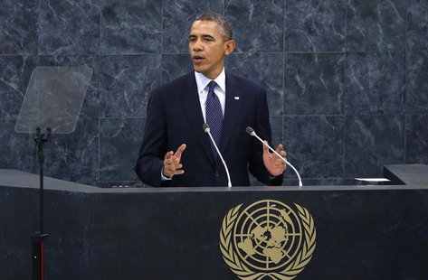 U.S. President Barack Obama addresses the 68th United Nations General Assembly at UN headquarters in New York, September 24, 2013. REUTERS/M U.S. President Barack Obama addresses the 68th United Nations General Assembly at UN headquarters in New York, September 24, 2013. REUTERS/M