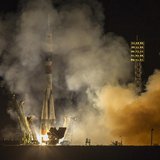 Soyuz TMA-10M spacecraft carrying the International Space Station (ISS) crew of U.S. astronaut U.S. astronaut Michael Hopkins, Russian cosmo Soyuz TMA-10M spacecraft carrying the International Space Station (ISS) crew of U.S. astronaut U.S. astronaut Michael Hopkins, Russian cosmo