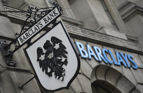 Logos are seen outside a branch of Barclays bank in London July 30, 2013. REUTERS/Toby Melville Logos are seen outside a branch of Barclays bank in London July 30, 2013. REUTERS/Toby Melville
