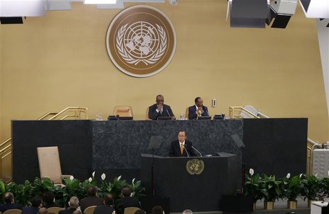 U.N. Secretary-General Ban Ki-moon (C) addresses the start of the 68th United Nations General Assembly at UN headquarters in New York, Septe U.N. Secretary-General Ban Ki-moon (C) addresses the start of the 68th United Nations General Assembly at UN headquarters in New York, Septe
