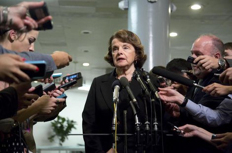 U.S. Senator Dianne Feinstein (D-CA) (C), chairman of the Senate Select Committee on Intelligence, speaks to reporters after departing a ful U.S. Senator Dianne Feinstein (D-CA) (C), chairman of the Senate Select Committee on Intelligence, speaks to reporters after departing a ful