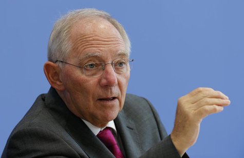 German Finance Minister Wolfgang Schaeuble gestures as he addresses a news conference to presents 2014 federal budget bill in Berlin June 26 German Finance Minister Wolfgang Schaeuble gestures as he addresses a news conference to presents 2014 federal budget bill in Berlin June 26