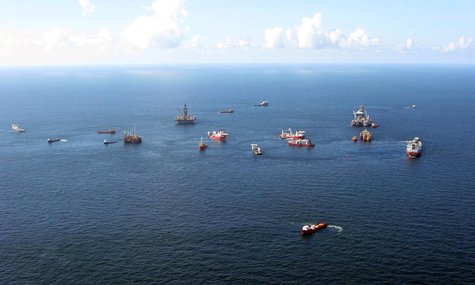 Preparations to drill a relief well continue at the Macondo oil spill site in the Gulf of Mexico, in this aerial photograph taken from a coa Preparations to drill a relief well continue at the Macondo oil spill site in the Gulf of Mexico, in this aerial photograph taken from a coa