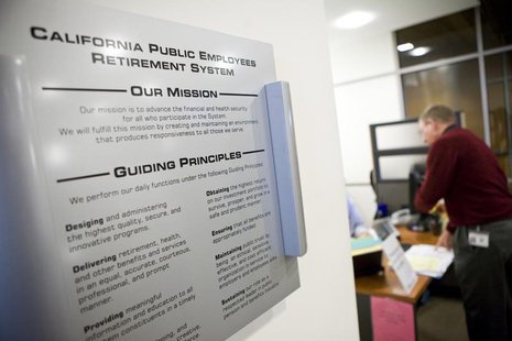 Calpers mission statement is seen posted on the wall in the regional office in Sacramento, California, October 21, 2009. REUTERS/Max Whittak Calpers mission statement is seen posted on the wall in the regional office in Sacramento, California, October 21, 2009. REUTERS/Max Whittak