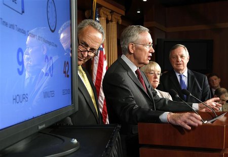 U.S. Senator Chuck Schumer (D-NY) (L-R), Senate Majority Leader Harry Reid (D-NV), Senator Patty Murray (D-WA) and Senator Dick Durbin (D-IL U.S. Senator Chuck Schumer (D-NY) (L-R), Senate Majority Leader Harry Reid (D-NV), Senator Patty Murray (D-WA) and Senator Dick Durbin (D-IL