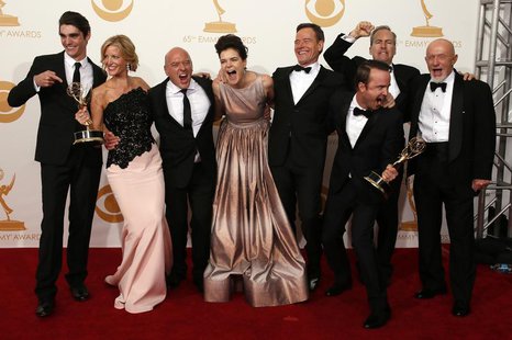 The cast from AMC's series "Breaking Bad" poses backstage with their awards for Outstanding Drama Series at the 65th Primetime Emmy Awards i The cast from AMC's series "Breaking Bad" poses backstage with their awards for Outstanding Drama Series at the 65th Primetime Emmy Awards i