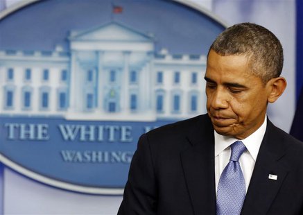 U.S. President Barack Obama finishes a statement to the media about the government shutdown in the briefing room of the White House in Washi U.S. President Barack Obama finishes a statement to the media about the government shutdown in the briefing room of the White House in Washi