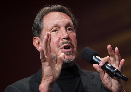 Oracle CEO Larry Ellison gestures during his keynote address at Oracle Open World in San Francisco, California September 22, 2010. REUTERS/R Oracle CEO Larry Ellison gestures during his keynote address at Oracle Open World in San Francisco, California September 22, 2010. REUTERS/R