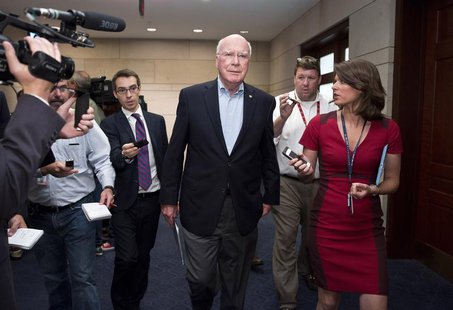 Senator Patrick Leahy (D-VT) (C) speaks to the media after attending a closed meeting for members of Congress on the situation in Syria at t Senator Patrick Leahy (D-VT) (C) speaks to the media after attending a closed meeting for members of Congress on the situation in Syria at t