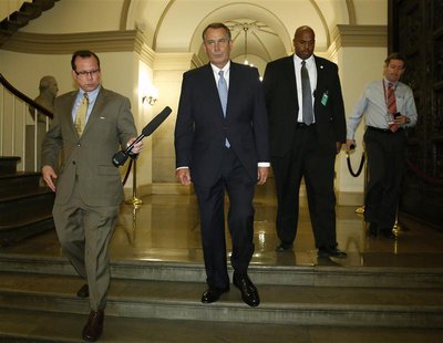U.S. House Speaker John Boehner (R-OH) (2nd L) departs for a meeting at the White House with President Barack Obama, from the U.S. Capitol i U.S. House Speaker John Boehner (R-OH) (2nd L) departs for a meeting at the White House with President Barack Obama, from the U.S. Capitol i