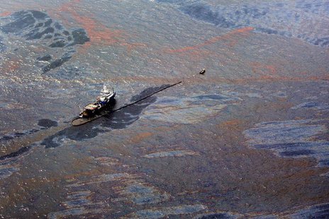 Oil floats on the surface of the Gulf of Mexico around a work boat at the site of the Deepwater Horizon oil spill in the Gulf of Mexico June Oil floats on the surface of the Gulf of Mexico around a work boat at the site of the Deepwater Horizon oil spill in the Gulf of Mexico June