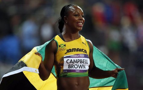 Jamaica's Veronica Campbell-Brown celebrates after finishing third the women's 100m final during the London 2012 Olympic Games at the Olympi Jamaica's Veronica Campbell-Brown celebrates after finishing third the women's 100m final during the London 2012 Olympic Games at the Olympi