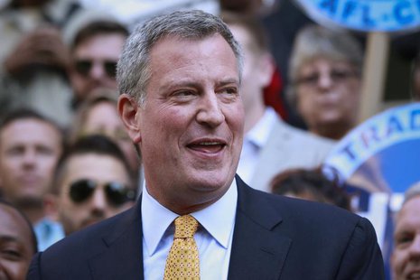 New York City Democratic mayoral nominee Bill de Blasio speaks after receiving the endorsement of former mayoral candidate and City Council New York City Democratic mayoral nominee Bill de Blasio speaks after receiving the endorsement of former mayoral candidate and City Council