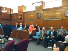 Sheboygan County judges and local government leaders sit to watch the State Supreme Court proceedings in the county Courthouse Sheboygan County judges and local government leaders sit to watch the State Supreme Court proceedings in the county Courthouse