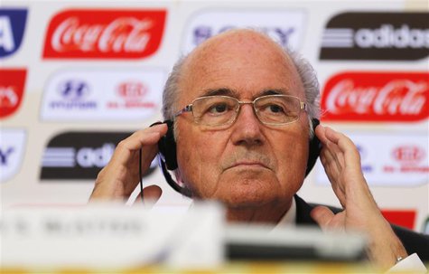 FIFA President Sepp Blatter arrives attends a media briefing to discuss the Confederations Cup and the latest preparations for next year's W FIFA President Sepp Blatter arrives attends a media briefing to discuss the Confederations Cup and the latest preparations for next year's W