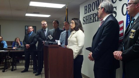 Marinette County Administrator Ellen Sorensen speaks during a press conference announcing a series of bills aimed at combating heroin abuse in Wisconsin on Oct. 4, 2013. (Photo by: WTAQ Reporter Jeff Flynt). Marinette County Administrator Ellen Sorensen speaks during a press conference announcing a series of bills aimed at combating heroin abuse in Wisconsin on Oct. 4, 2013. (Photo by: WTAQ Reporter Jeff Flynt).
