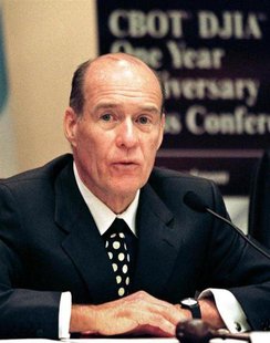 Patrick H. Arbor, president and CEO of the Chicago Board of Trade (CBOT), marks the one-year anniversary of the Dow futures and futures-opti Patrick H. Arbor, president and CEO of the Chicago Board of Trade (CBOT), marks the one-year anniversary of the Dow futures and futures-opti
