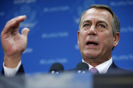 U.S. House Speaker John Boehner (R-OH) addresses reporters during a news conference with fellow House Republicans at the U.S. Capitol in Was U.S. House Speaker John Boehner (R-OH) addresses reporters during a news conference with fellow House Republicans at the U.S. Capitol in Was