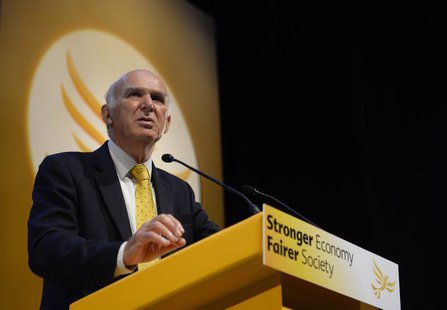 Britain's Business Secretary Vince Cable speaks at the Liberal Democrats autumn conference in Glasgow, Scotland September 16, 2013. REUTERS/ Britain's Business Secretary Vince Cable speaks at the Liberal Democrats autumn conference in Glasgow, Scotland September 16, 2013. REUTERS/