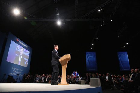 Britain's Prime Minister David Cameron delivers his keynote address to the Conservative Party annual conference in Manchester, northern Engl Britain's Prime Minister David Cameron delivers his keynote address to the Conservative Party annual conference in Manchester, northern Engl