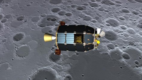 NASA's Lunar Atmosphere and Dust Environment Explorer (LADEE) spacecraft is pictured orbiting near the surface of the moon, in this artist's NASA's Lunar Atmosphere and Dust Environment Explorer (LADEE) spacecraft is pictured orbiting near the surface of the moon, in this artist's