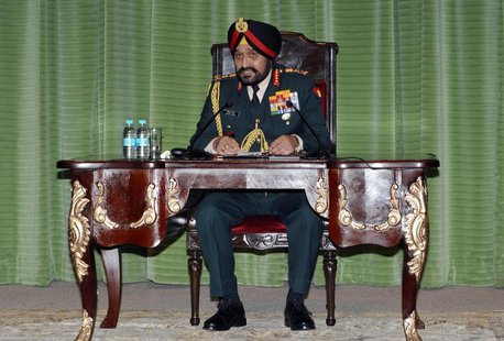 India's army chief General Bikram Singh speaks during a news conference in New Delhi January 14, 2013. REUTERS/Stringer India's army chief General Bikram Singh speaks during a news conference in New Delhi January 14, 2013. REUTERS/Stringer