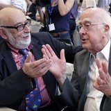 File picture of British physicist Peter Higgs (R) talking with Belgium physicist Francois Englert before a news conference on the search for File picture of British physicist Peter Higgs (R) talking with Belgium physicist Francois Englert before a news conference on the search for