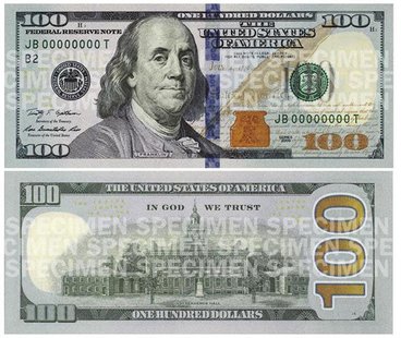 A combination photo shows the front and back of the newly designed $100 bill in these handout pictures obtained on April 24, 2013. REUTERS/U A combination photo shows the front and back of the newly designed $100 bill in these handout pictures obtained on April 24, 2013. REUTERS/U