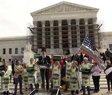 Protesters gather in front of the U.S. Supreme Court during a rally against large political donations in Washington October 8, 2013. REUTERS Protesters gather in front of the U.S. Supreme Court during a rally against large political donations in Washington October 8, 2013. REUTERS