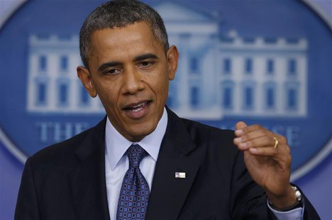 U.S. President Barack Obama speaks about the continuing government shutdown during a news conference from the White House Briefing Room in W U.S. President Barack Obama speaks about the continuing government shutdown during a news conference from the White House Briefing Room in W