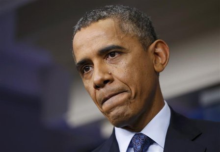 U.S. President Barack Obama pauses while speaking about the continuing government shutdown from the White House Briefing Room in Washington, U.S. President Barack Obama pauses while speaking about the continuing government shutdown from the White House Briefing Room in Washington,