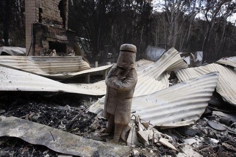 A figurine of Australia's most famous outlaw Ned Kelly is seen in the remains of a house destroyed by bushfires in the town of Flowerdale, 8 A figurine of Australia's most famous outlaw Ned Kelly is seen in the remains of a house destroyed by bushfires in the town of Flowerdale, 8