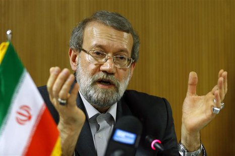 Ali Larijani, Speaker of the Iranian Parliament, gestures during a news conference after the 129th Assembly of the Inter-Parliamentary Union Ali Larijani, Speaker of the Iranian Parliament, gestures during a news conference after the 129th Assembly of the Inter-Parliamentary Union