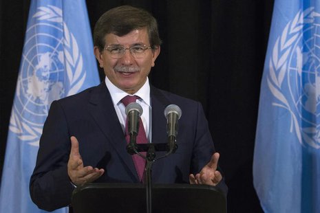 Turkey's Foreign Minister Ahmet Davutoglu speaks during a news conference on the sidelines of the UN General Assembly at UN Headquarters in Turkey's Foreign Minister Ahmet Davutoglu speaks during a news conference on the sidelines of the UN General Assembly at UN Headquarters in