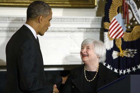 U.S. President Barack Obama (L) shakes hands with Janet Yellen (R) after announcing her nomination to head the Federal Reserve at the White U.S. President Barack Obama (L) shakes hands with Janet Yellen (R) after announcing her nomination to head the Federal Reserve at the White