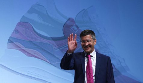 Herbert Hainer, chief executive officer of Adidas, the world's second largest sports apparel firm, waves while attending the company annual Herbert Hainer, chief executive officer of Adidas, the world's second largest sports apparel firm, waves while attending the company annual