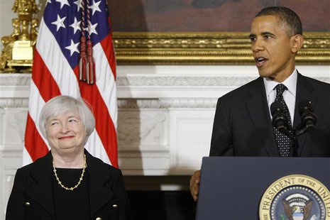 U.S. President Barack Obama (R) announces his nomination of Janet Yellen (L) to head the Federal Reserve at the White House in Washington Oc U.S. President Barack Obama (R) announces his nomination of Janet Yellen (L) to head the Federal Reserve at the White House in Washington Oc