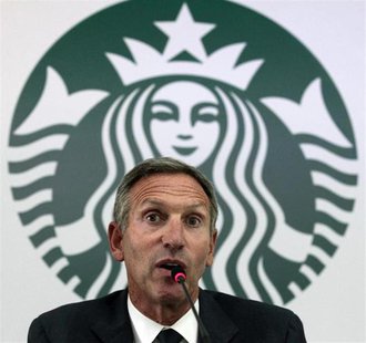 Starbucks Chairman and CEO Howard Schultz speaks during a news conference at a hotel in Bogota August 26, 2013. REUTERS/Jose Miguel Gomez Starbucks Chairman and CEO Howard Schultz speaks during a news conference at a hotel in Bogota August 26, 2013. REUTERS/Jose Miguel Gomez