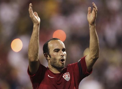 United States' Landon Donovan celebrates after their 2-0 victory over Mexico in their FIFA World Cup qualifying soccer match in Columbus, Oh United States' Landon Donovan celebrates after their 2-0 victory over Mexico in their FIFA World Cup qualifying soccer match in Columbus, Oh