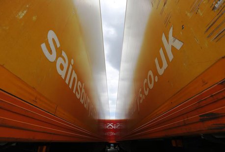 Sainsbury's supermarket trailers are seen parked at the new Sainsbury's distribution centre at Thameside in east London June 25, 2013. REUTE Sainsbury's supermarket trailers are seen parked at the new Sainsbury's distribution centre at Thameside in east London June 25, 2013. REUTE